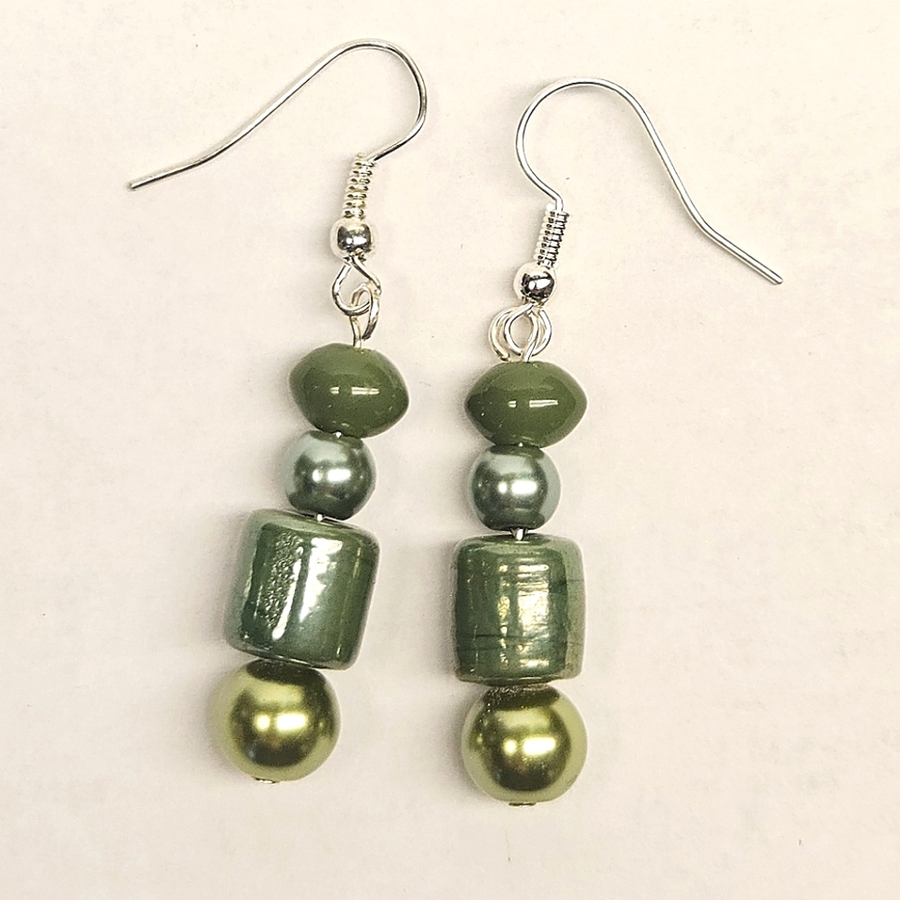 Handmade Green Beaded Earrings